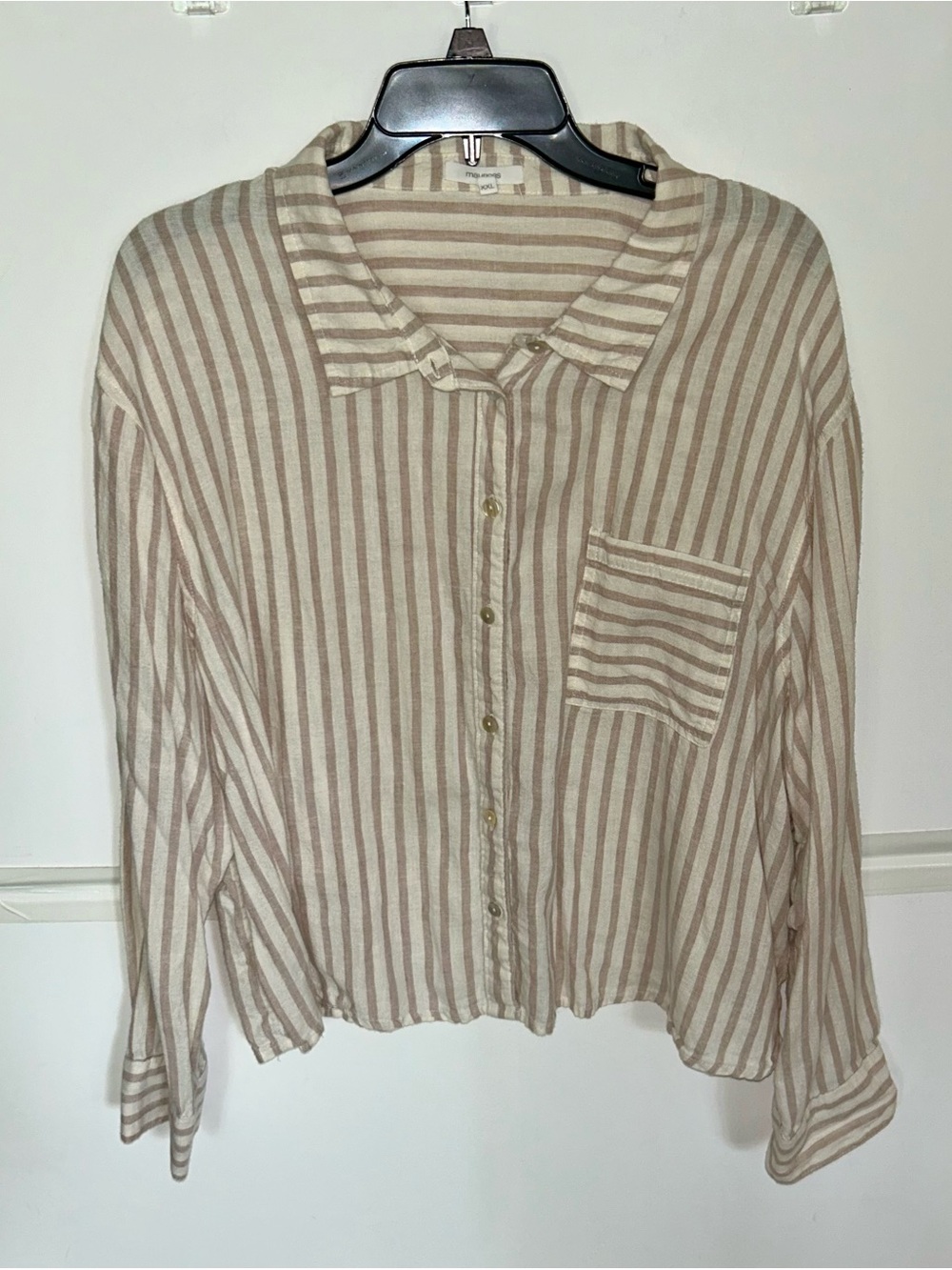Maurices Beige and Cream Striped Button-Down Shirt for women